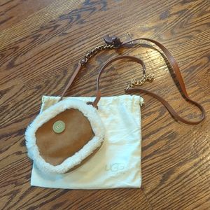 Small Ugg Tan Suede and Sherpa Crossbody
